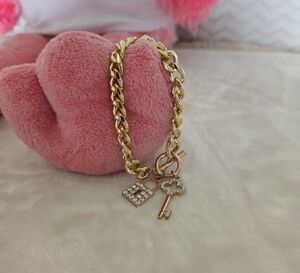 Gold Chain Bracelet with Key and Lock Charms